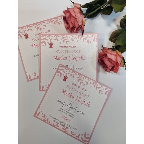  Vabilo za krst v roza barvi, minimalistično motiv angelček REK05-3 Cene