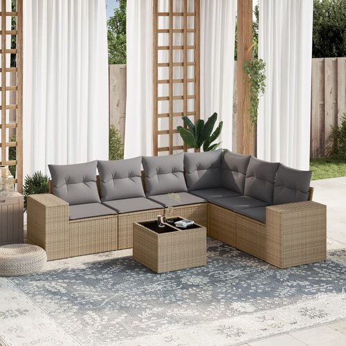 vidaXL 7-dijelni set vrtnih sofa od poliratana s jastucima bež Cijene