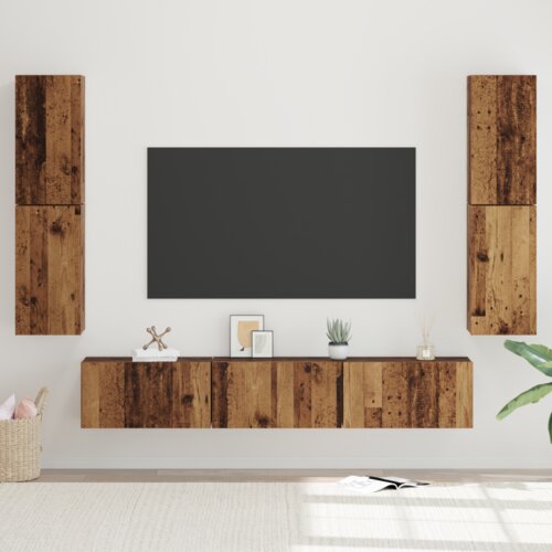  Set TV komoda s policom Ostalo s pohranom s vratima 7 pcs Staro drvo 80 x 30 x 30.5 cm Cijene