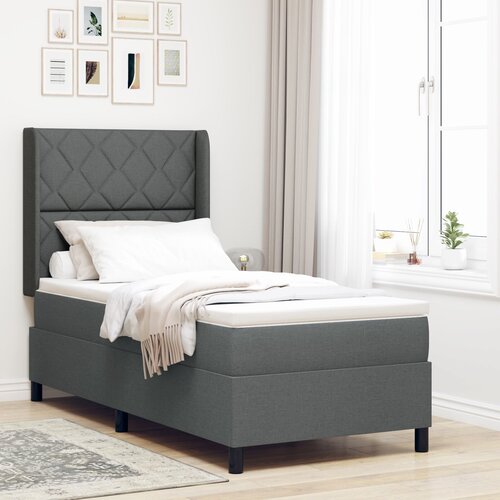 VidaXL Krevet sa opružnom bazom i madracem &amp;amp; LED Tamno siva 90x200 cm Tkanina Slike