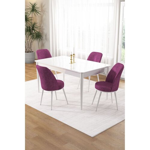 Hanah home trpezarijski set Pir, sto i 4 stolice, bela ploča, ljubičasta tkanina Babyface Cene