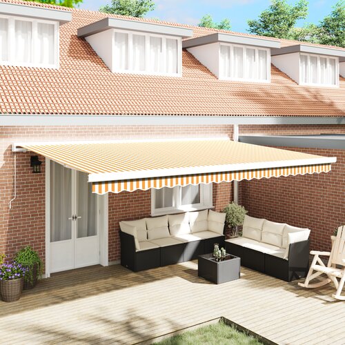 VidaXL Ročna vlečna tenda oranžna in bela 500x300 cm Slike