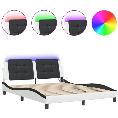 Maison Chic Posteljni okvir - Dvoposteljna postelja - Zakonska postelja z LED lučkami belo črn 160x200 cm umetno usnje, (21696533) Cene