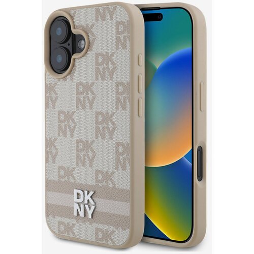 Dkny PU Leather Checkered Pattern and Stripe Zadní Kryt pro iPhone 16 Pink Ovitek za telefon Vijolična Cene