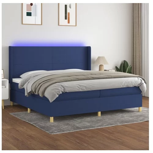  Box spring postelja z vzmetnico LED modra 200x200 cm blago