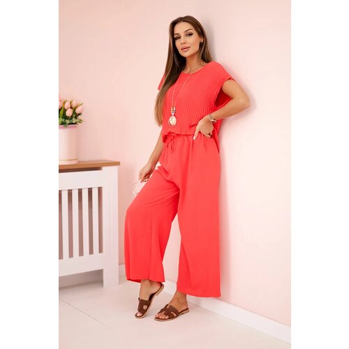Kesi Włoski Viscose set pleated blouse + trousers raspberry Slike