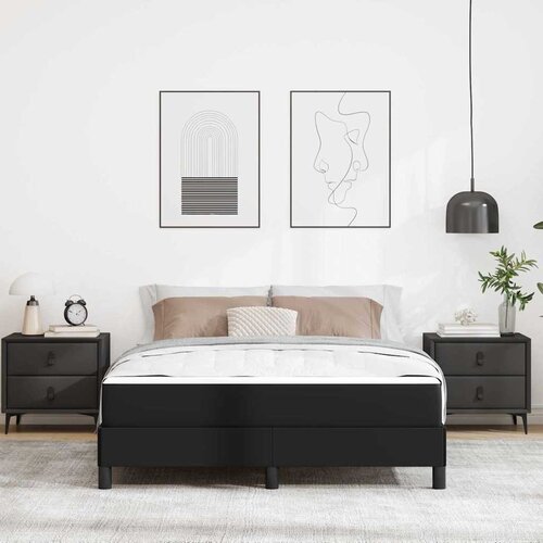  Krevetna konstrukcija s madracem Crna 140 x 190 cm tkanina Slike