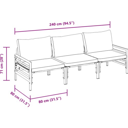 vidaXL Vrtna sedežna garnitura 3 pcs Antracitna Jeklo Cene