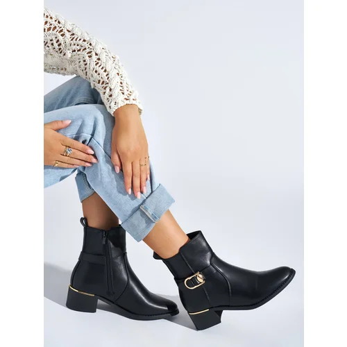 Shelvt Black elegant ankle boots with a heel