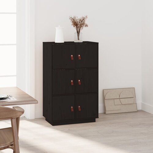 VidaXL Visoka komoda crni 67 x 40 x 108,5 cm od masivne borovine Slike