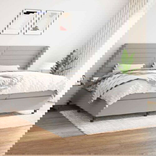  Box spring postelja z vzmetnico svetlo siva 200x200 cm blago, (20851614) Slike