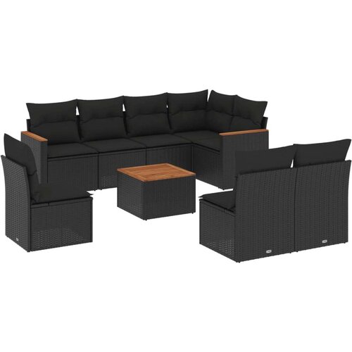  9-dijelni set vrtnih sofa s jastucima crni od poliratana Slike
