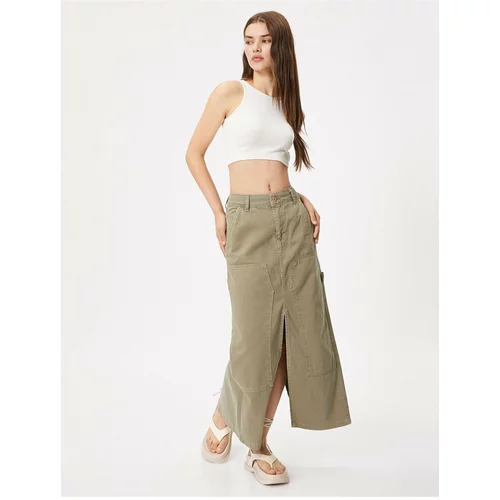 Koton Midi Denim Skirt with Slit Pocket Detailed Cotton
