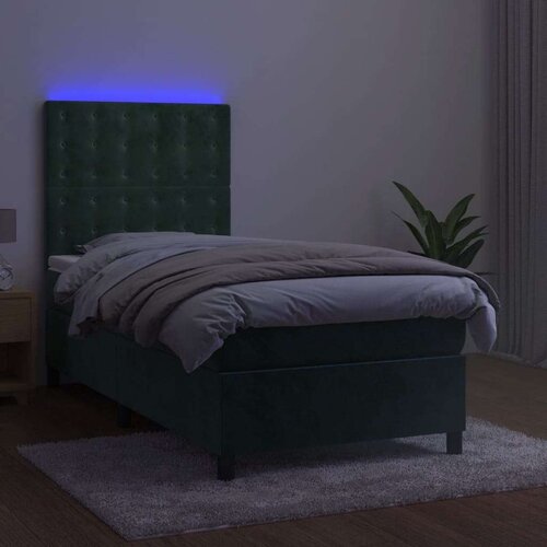 VidaXL Krevet box spring s madracem LED tamnozeleni 100x200 cm bar&amp;scaron;un Slike