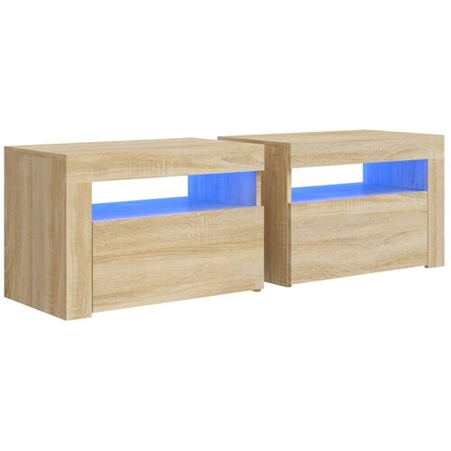  Noćni ormarići 2 kom s LED svjetlima boja hrasta 60x35x40 cm Slike