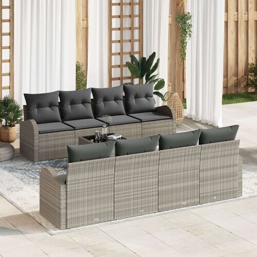 9 dijelni set vrtnih sofa s jastučićima svjetlosivog poli ratana Slike