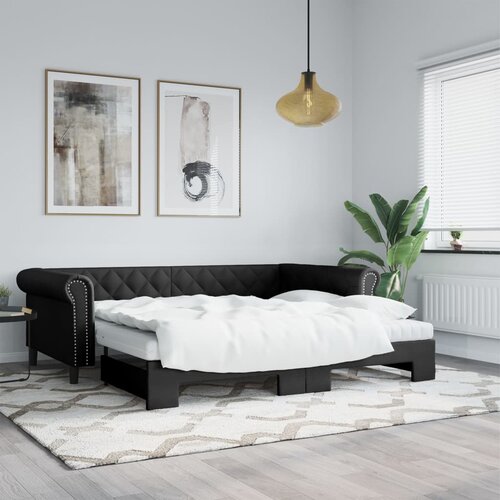 VidaXL Izvlečna dnevna postelja črna 90x200 cm umetno usnje Slike