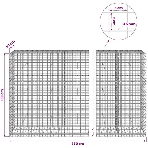  Gabion s žicom debljine 5 mm i mrežom 5x5 cm 850x30x150 cm - 30 cm 150 cm 850 cm Slike