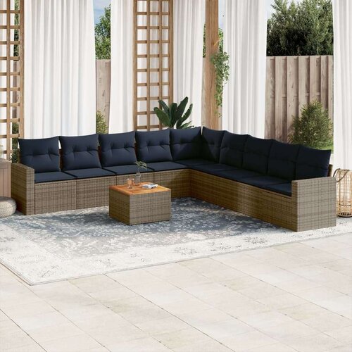 vidaXL 10-dijelni set vrtnih sofa od poliratana s jastucima sivi Cijene