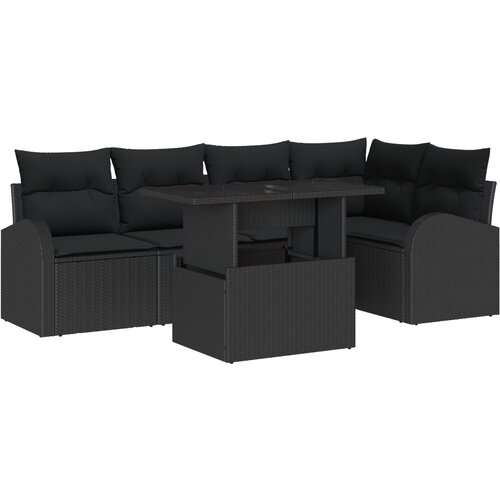 vidaXL 6 dijelni set vrtnih sofa s jastučićima Crni poli ratan, dvosjed vrtni sofa s pohranom i jastučićima Crni poli ratan Cijene