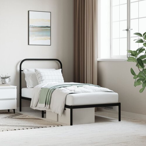 VidaXL Metalni okvir za krevet s uzglavljem crni 90x200 cm Slike