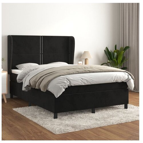  Box spring posteljni z vzmetnico črn 140x190 cm žamet Cene