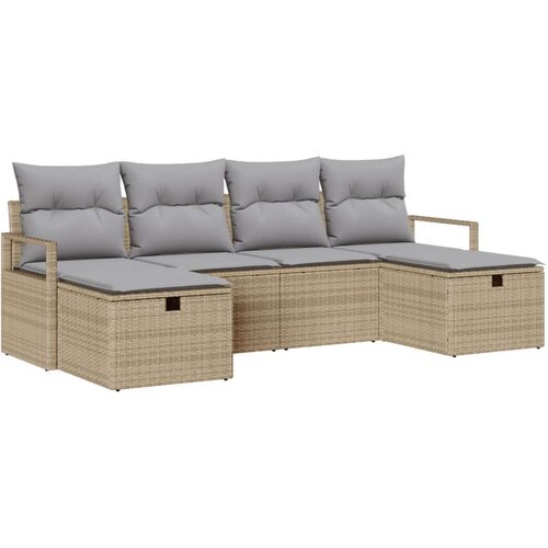  6 komadni vrtni kauč set s jastučićima bež poli ratan  2-sjedni vrtni kauč s pohranom i jastučićima bež poli ratan Cijene