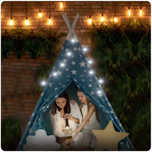  Teepee &amp;scaron;ator za djecu s nukido svjetlima - plavi Slike