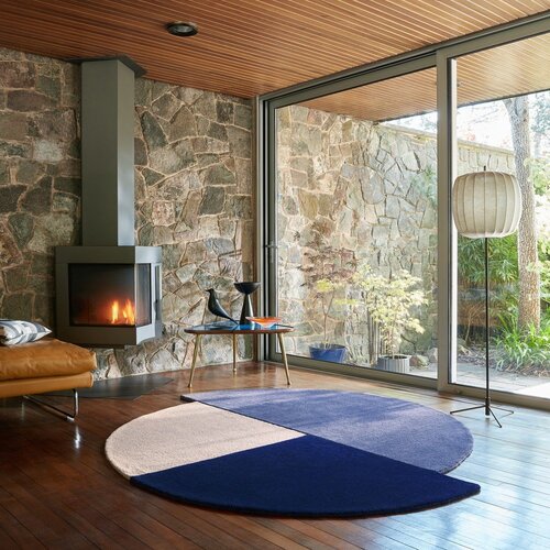 Flair Rugs Modra ročno tkana volnena okrogla preproga &amp;oslash; 200 cm Mia Segment &amp;ndash; Slike