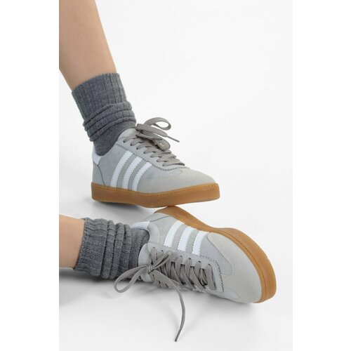 Shoeberry Women's Gazellyn Grey-White Striped Flat Sneakers Slike