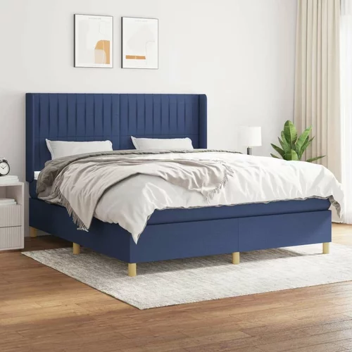  Box spring postelja z vzmetnico modra 160x200 cm blago, (20894977)