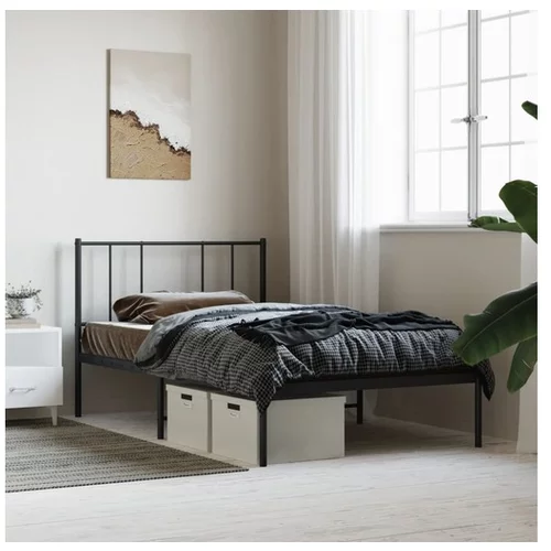  Kovinski posteljni okvir z vzglavjem črn 107x203 cm