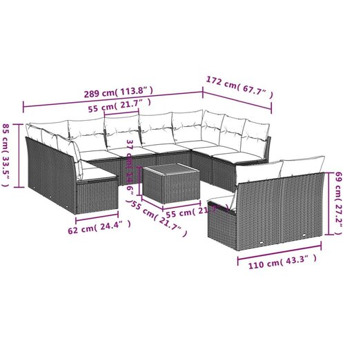  Vrtna garnitura - 12-dijelni set vrtnih sofa s jastucima poliratan crni - Crna 1 Slike