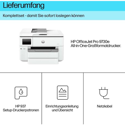 HP T OfficeJet Pro 9730e ink multifunction printer 3in1 + A3 LAN WiFi ADF Duplex Slike