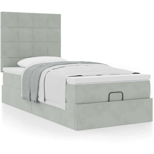 vidaXL Otomanski posteljni okvir z vzmetnicami siv 90x200cm žamet Cene