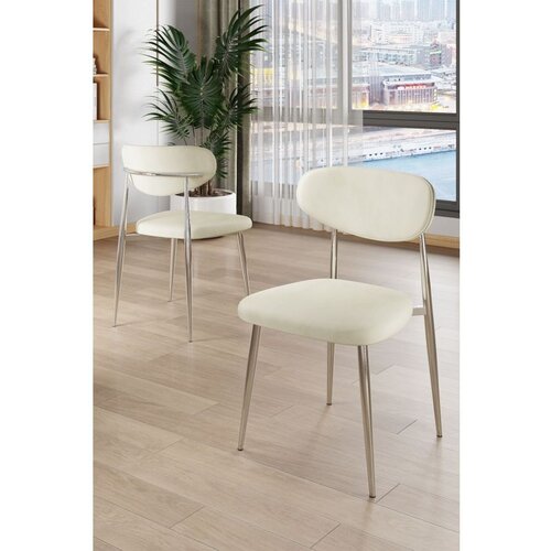 Hanah home Vina - Cream, Chrome CreamChrome Chair Set (4 Pieces) Cene