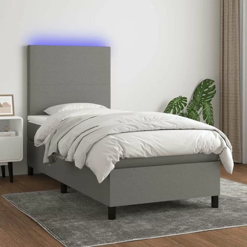  Box spring postelja z vzmetnico LED temno siva 80x200 cm blago, (20789411)