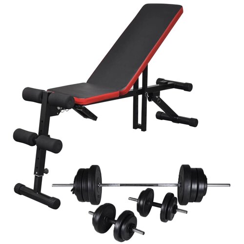 VidaXL Prilagodljiva vadbena klop s kompletom uteži in palic 60,5 kg Slike