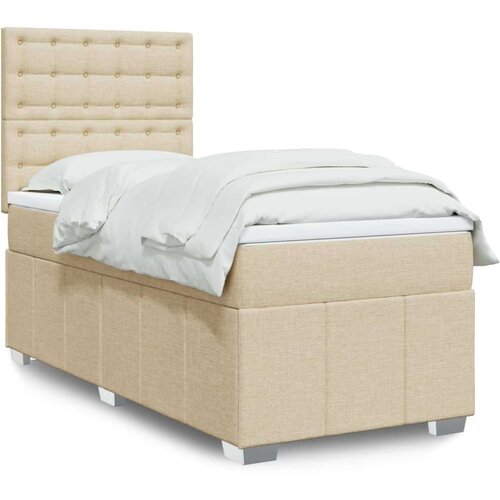 VidaXL Krevet s oprugama i madracem krem 90 x 200 cm od tkanine Slike