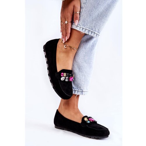 Kesi Women's suede loafers with decorations black Janetta Cene