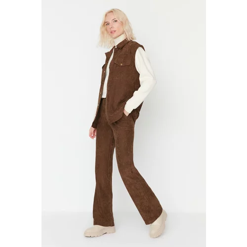 Trendyol Brown High Waist Flare Trousers