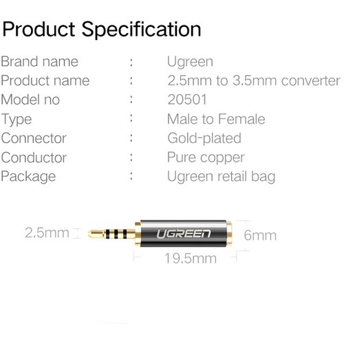 Ugreen adapter 3.5mm M na 2.5mm F ( 20502 ) Slike