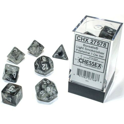 Chessex kockice - borealis - polyhedral - light smoke & silver (7) Cene