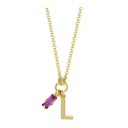 Ženski victoria cruz abece fuchsia gold lanČiĆ sa swarovski roze kristalom ( a3774-ldg ) Slike