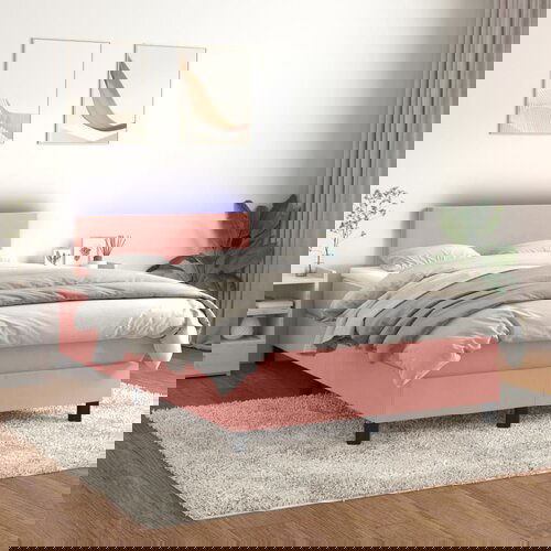VidaXL Box spring postelja z vzmetnico LED roza 120x200 cm žamet Slike