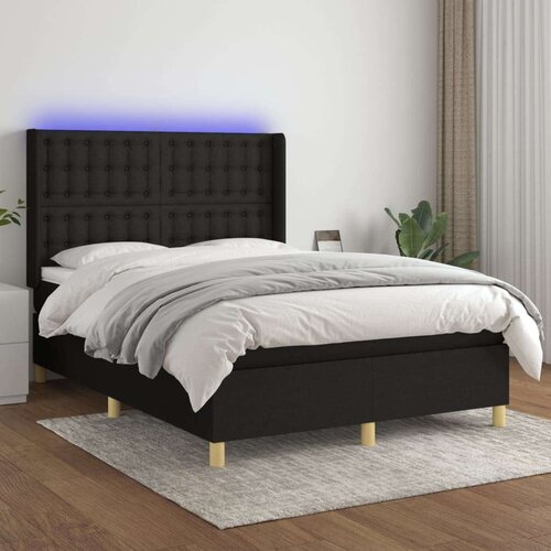  Box spring postelja z vzmetnico LED črna 140x200 cm blago, (20883795) Cene