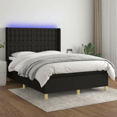  Box spring postelja z vzmetnico LED črna 140x200 cm blago, (20883795)