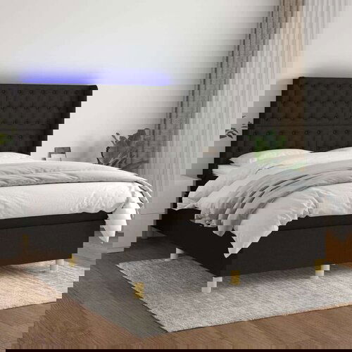  Krevet box spring s madracem LED crni 140x200 cm od tkanine Cijene