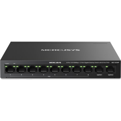 Mercusys MS110CMP 10-Port 10/100Mbps Desktop Switch with 8-Port PoE+, 8 x 10/100 Mbps PoE+ Ports, 2 x... Cijene