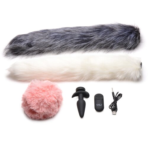 Tailz Snap-On Vibrating Silicone Anal Plug & 3 Tails with Remote Cene